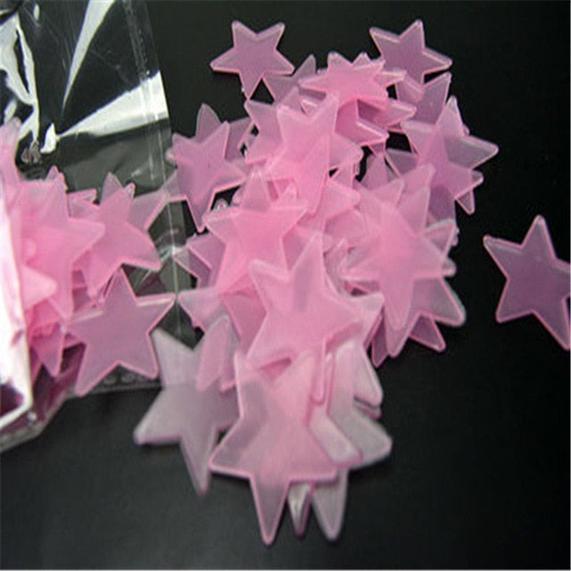 100pcs 3D Stars Glow In The Dark Wall Stickers Luminous