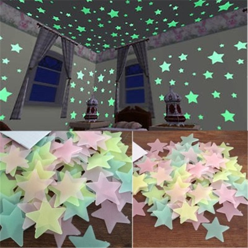 3D Stars Luminous Fluorescent Wall Stickers Glow In The Dark Kids