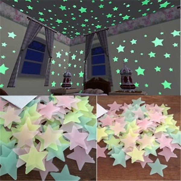 100pcs 3D Stars Glow In The Dark Wall Stickers Luminous Fluorescent Wall Stickers For Kids Baby Room Bedroom Ceiling Home Decor - Vinyl Boutique Shop