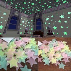 100pcs 3D Stars Glow In The Dark Wall Stickers Luminous