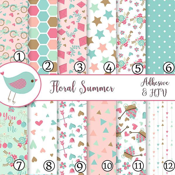 Floral Flowers Summer Pink Pastel Vinyl Sheets School Print Adhesive Vinyl Heat Transfer Craft Vinyl Pattern Vinyl