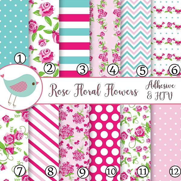 Rose Floral Pink Flowers l Vinyl Sheets Print Adhesive Vinyl Heat Transfer Craft Vinyl Pattern Vinyl