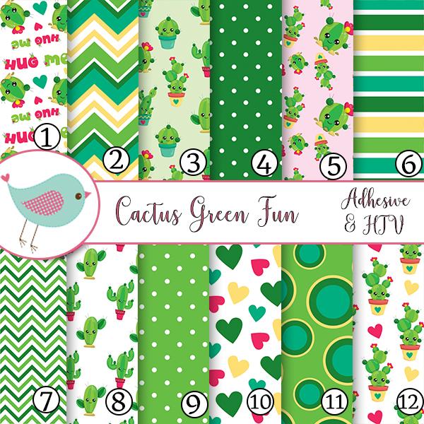 Cactus Green Fun Hearts Vinyl Sheets Print Adhesive Vinyl Heat Transfer Craft Vinyl Pattern Vinyl