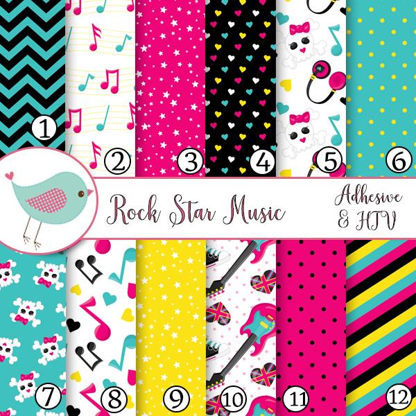 Rockstar Rock and Roll Music Notes Guitar Vinyl Print Adhesive Vinyl Heat Transfer Craft Vinyl Pattern Vinyl