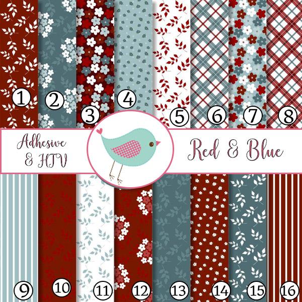 Red and Blue Flowers 4th of July Independence Day Adhesive Vinyl Heat Transfer Craft Vinyl Pattern Vinyl