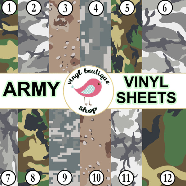 Army Camo print Adhesive Heat Transfer Vinyl Sheet - Vinyl Boutique Shop