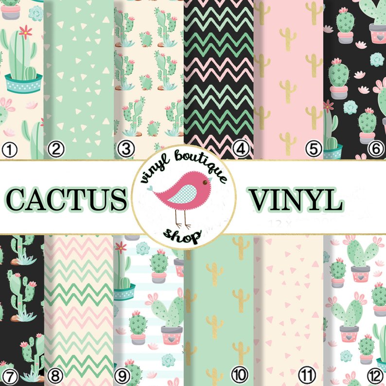 Cactus Geometric Printed Patterned Craft Vinyl Sheet 0511 - Vinyl Boutique Shop