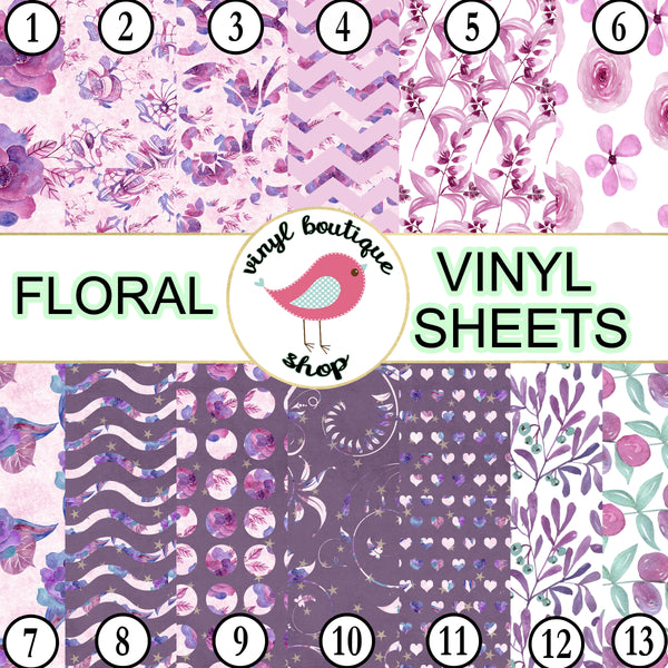 Purple Floral print Adhesive Heat Transfer Vinyl Sheet - Vinyl Boutique Shop