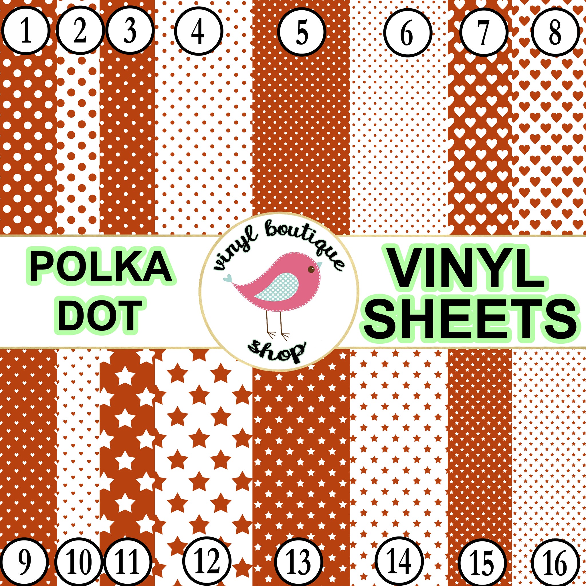 Polka Dot Rustic Orange Adhesive Heat Transfer Vinyl Sheet - Vinyl Boutique Shop