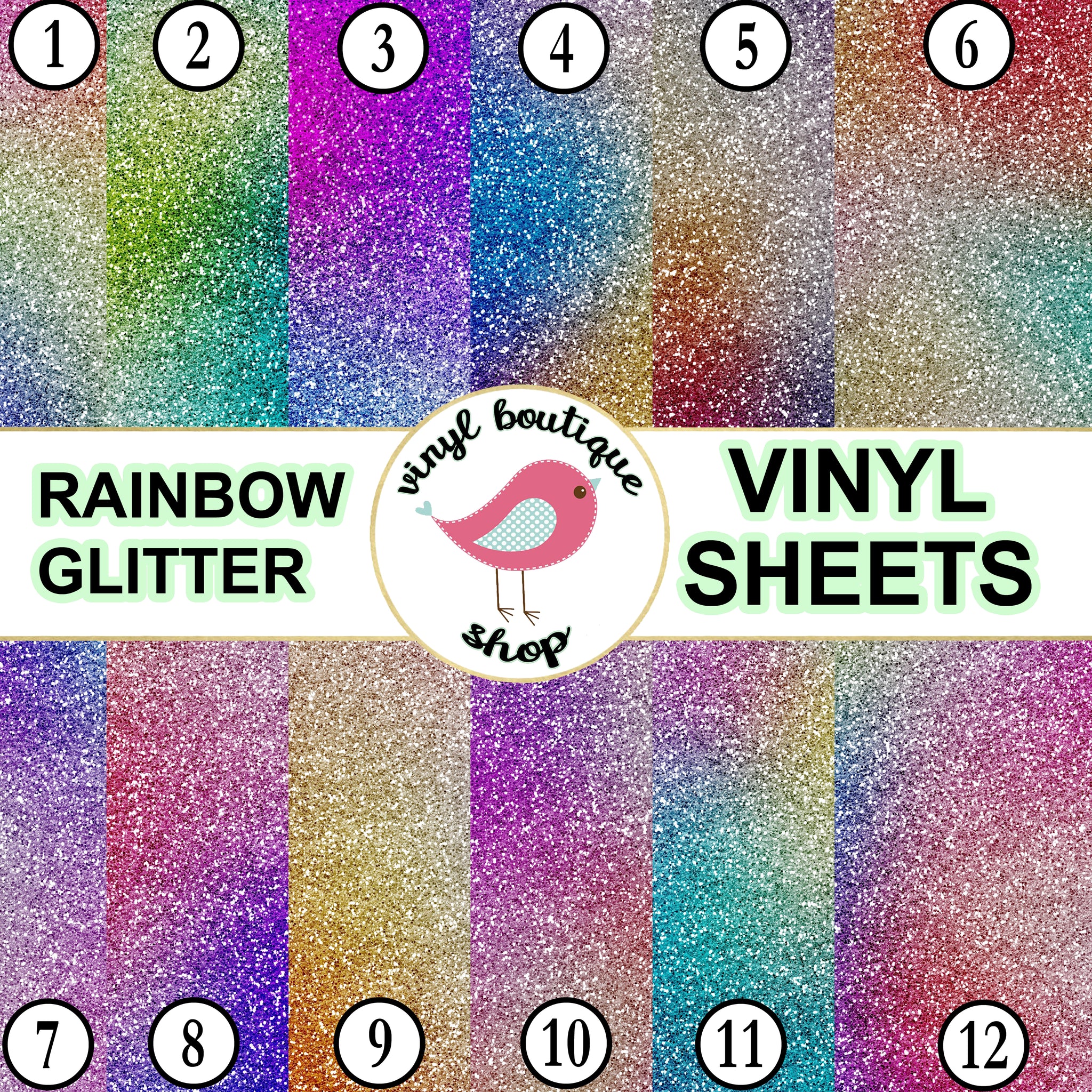 Rainbow Glitter Adhesive Heat Transfer Vinyl Sheet - Vinyl Boutique Shop