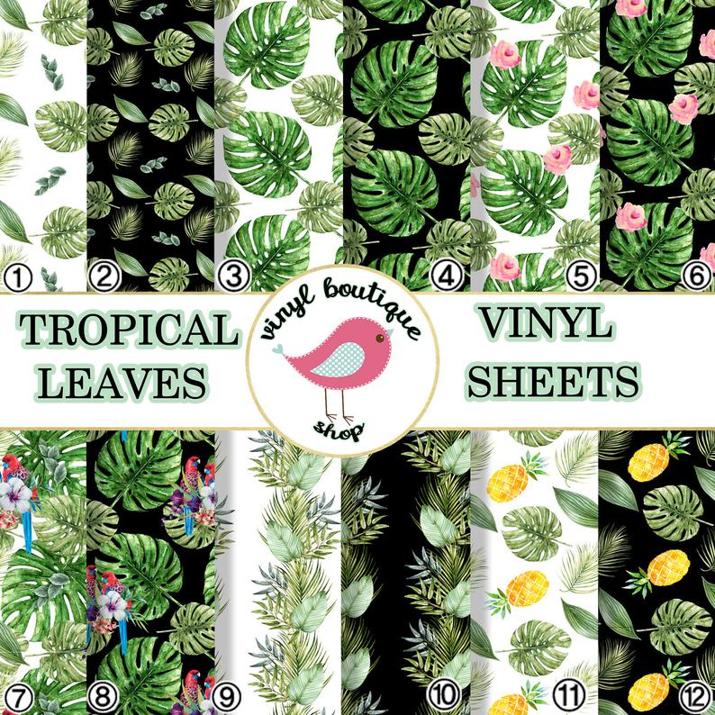 Tropical Leaves Lilac Printed Patterned Craft Vinyl Sheet 0518 - Vinyl Boutique Shop