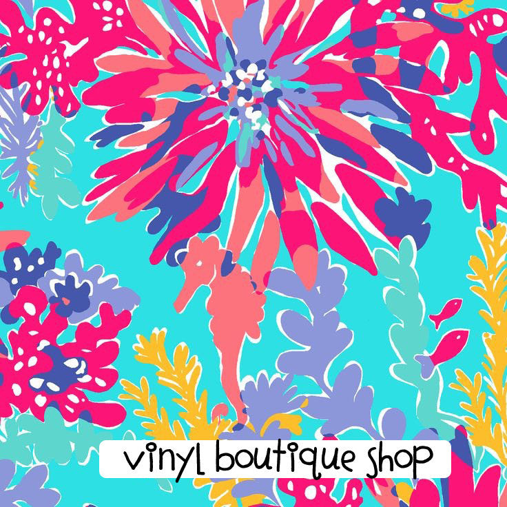 Trippin And Sipping Aqua Lilly Inspired Printed Patterned Craft Vinyl - Vinyl Boutique Shop