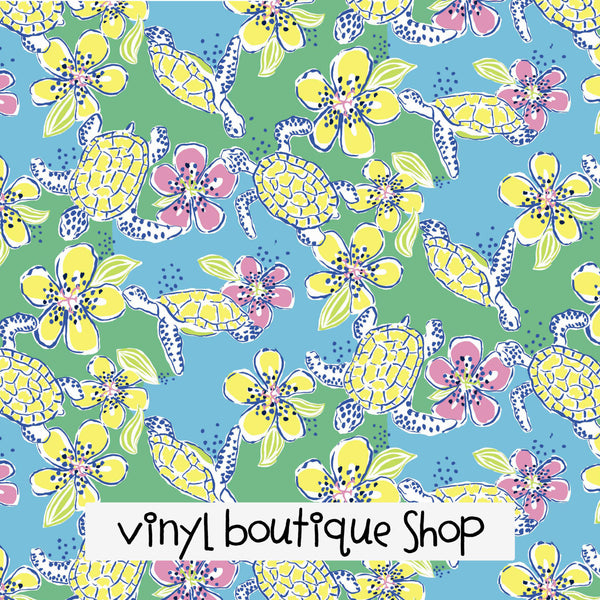 Moving Slowly Turtle Floral Lilly Inspired Printed Patterned Craft Vinyl - Vinyl Boutique Shop