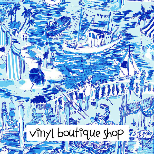 Toile Blue Lilly Inspired Printed Patterned Craft Vinyl - Vinyl Boutique Shop