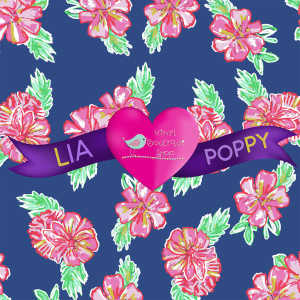 Pink Floral Lia Poppy Vinyl Sheet Sheet LPY-8 - Vinyl Boutique Shop