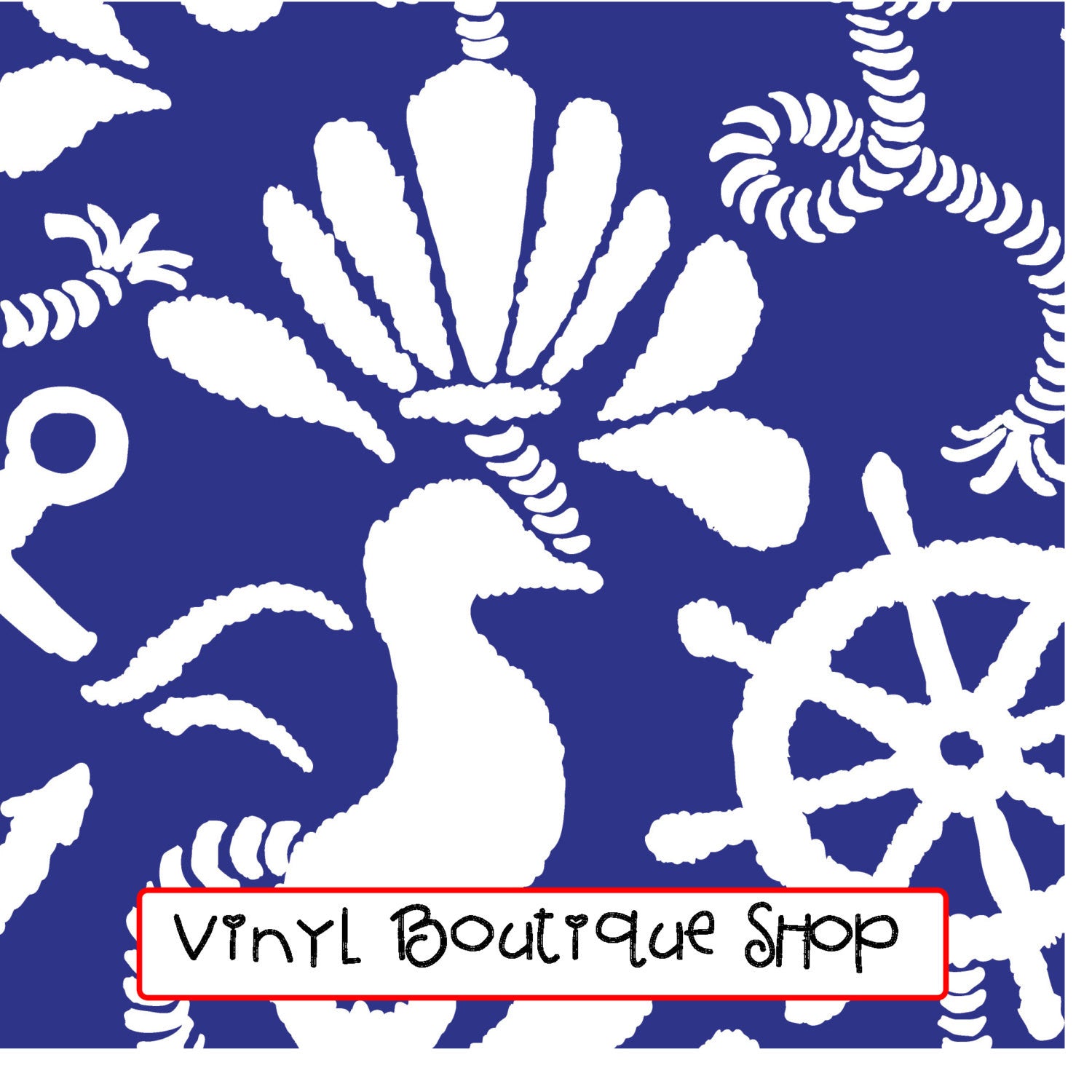 Navy Blue Anchors Away Lilly Inspired Printed Patterned Craft Vinyl - Vinyl Boutique Shop