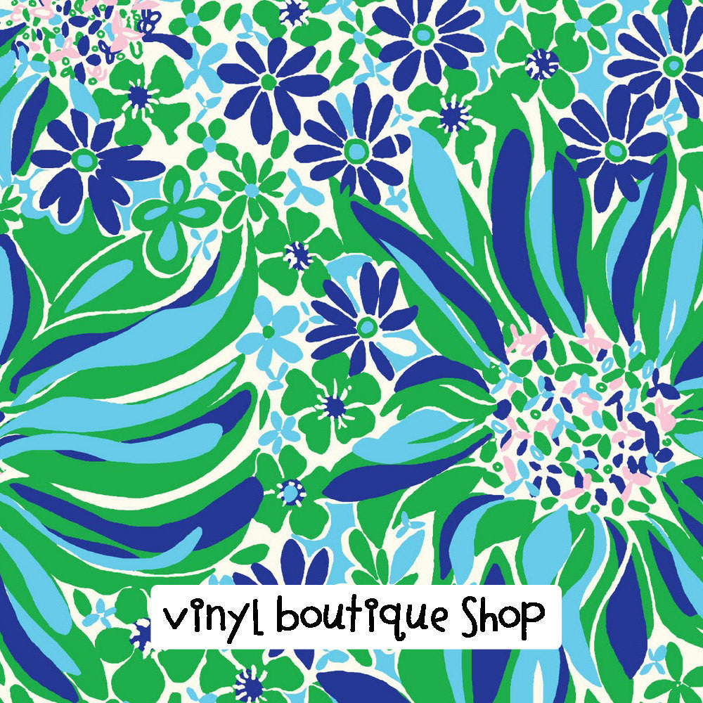 Blue Green Floral Lilly Inspired Vinyl - Vinyl Boutique Shop